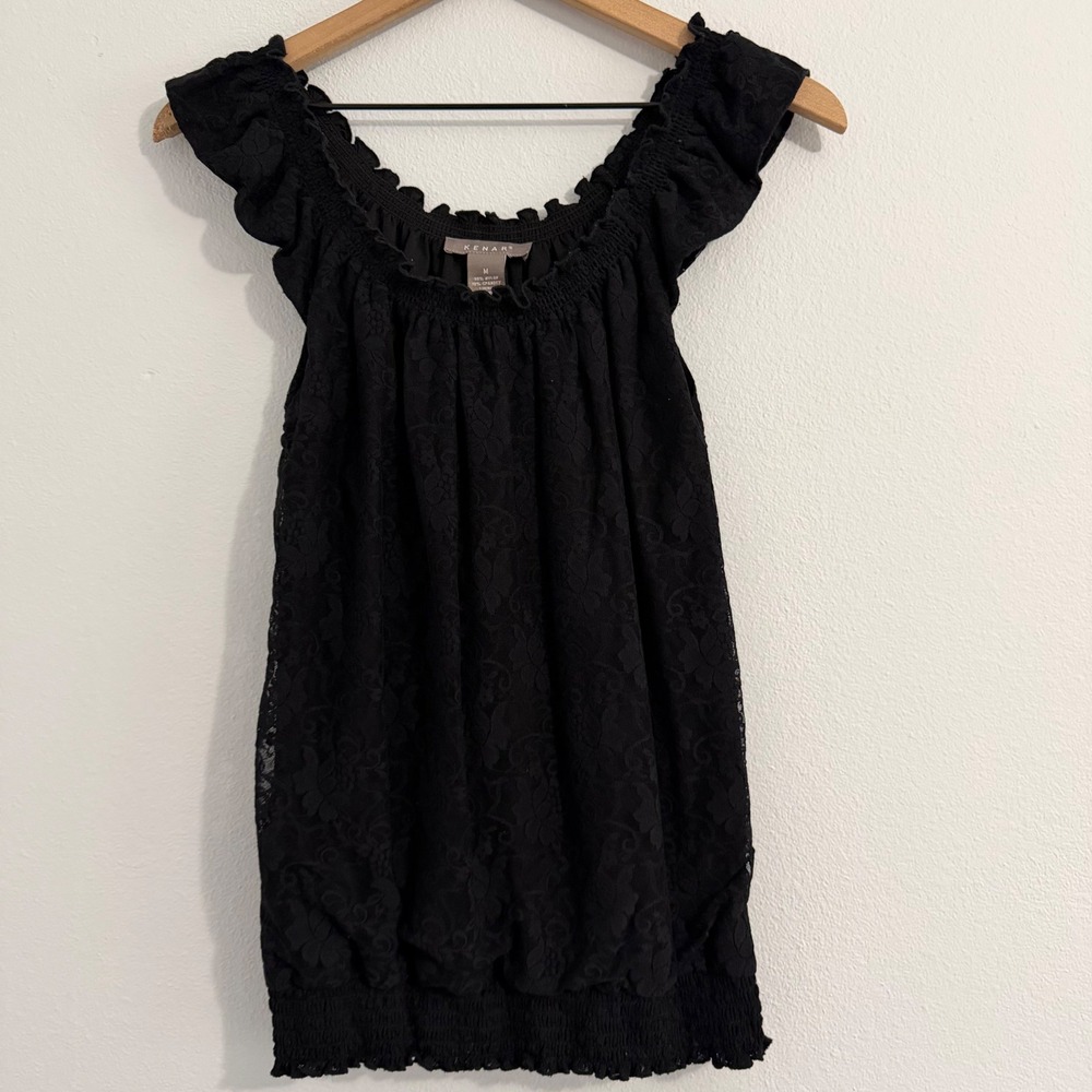 Kenar - Black‎ Floral Lace Sleeveless Blouse